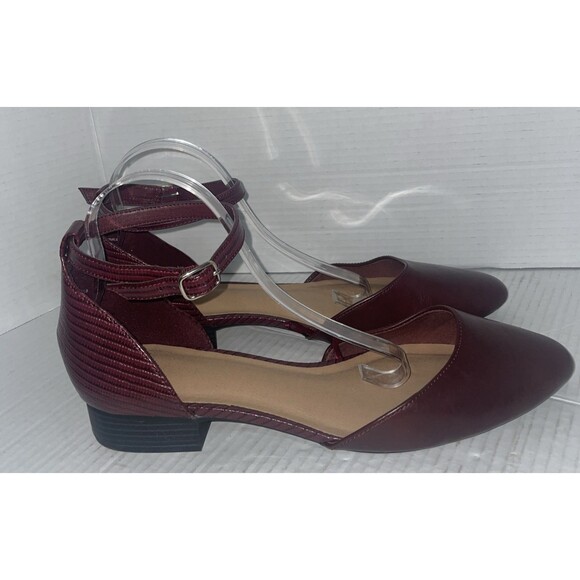 Lane Bryant Flats Womens 12W Burgundy D Orsay Ankle Strap Dream Cloud Career - Picture 1 of 13
